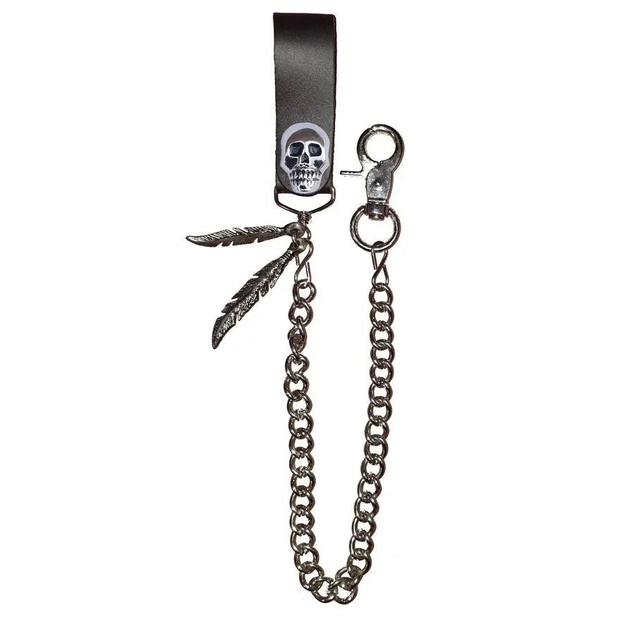 skull with feathers biker wallet chain