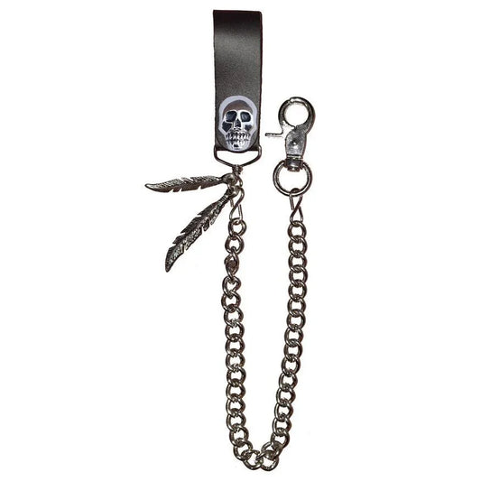 Skull with Feathers Biker Wallet Chain