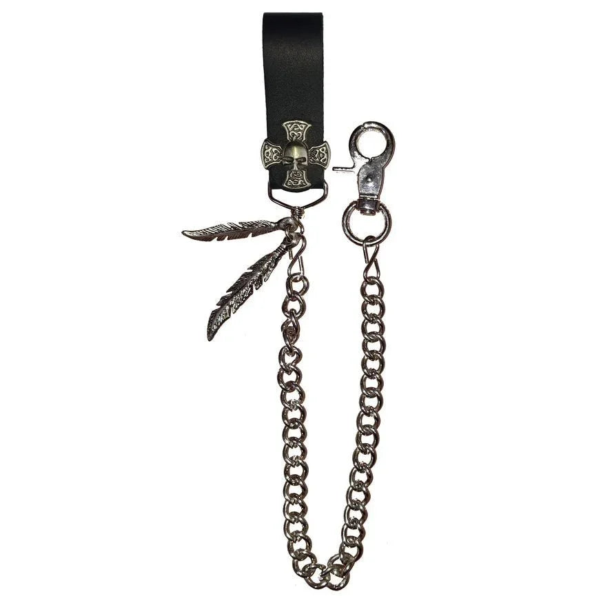 skull iron cross chain for biker wallet
