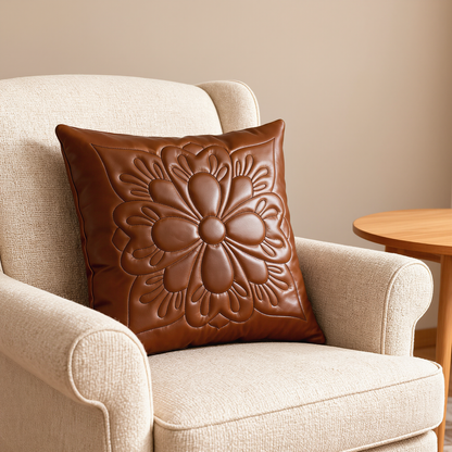 Cushion Covers Embroidered-Set of 2 Genuine Leather 16 Inch
