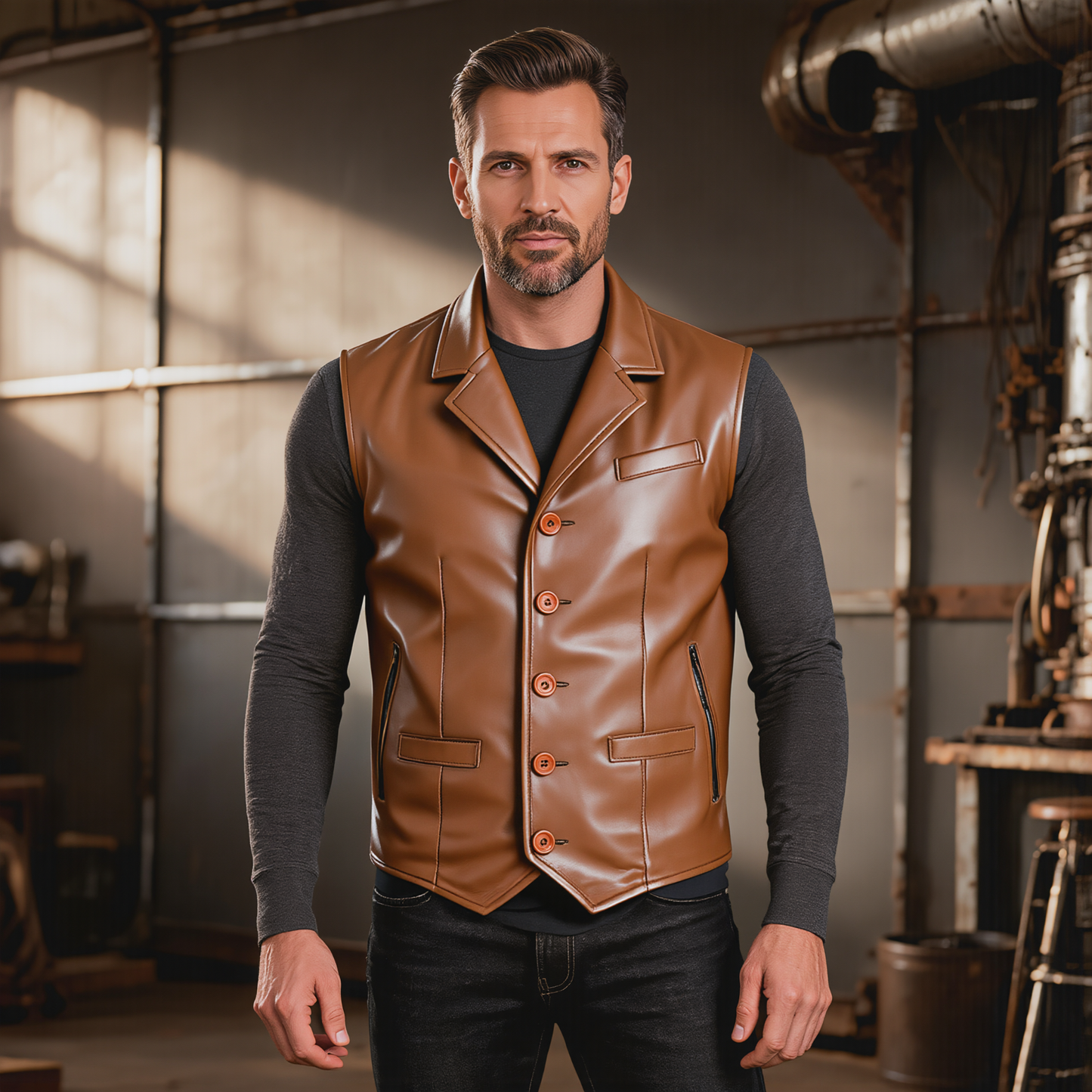leather vest male for classic and formal smart styling