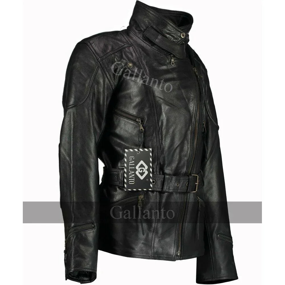 vintage black demi ladies 3/4 biker leather jackets -