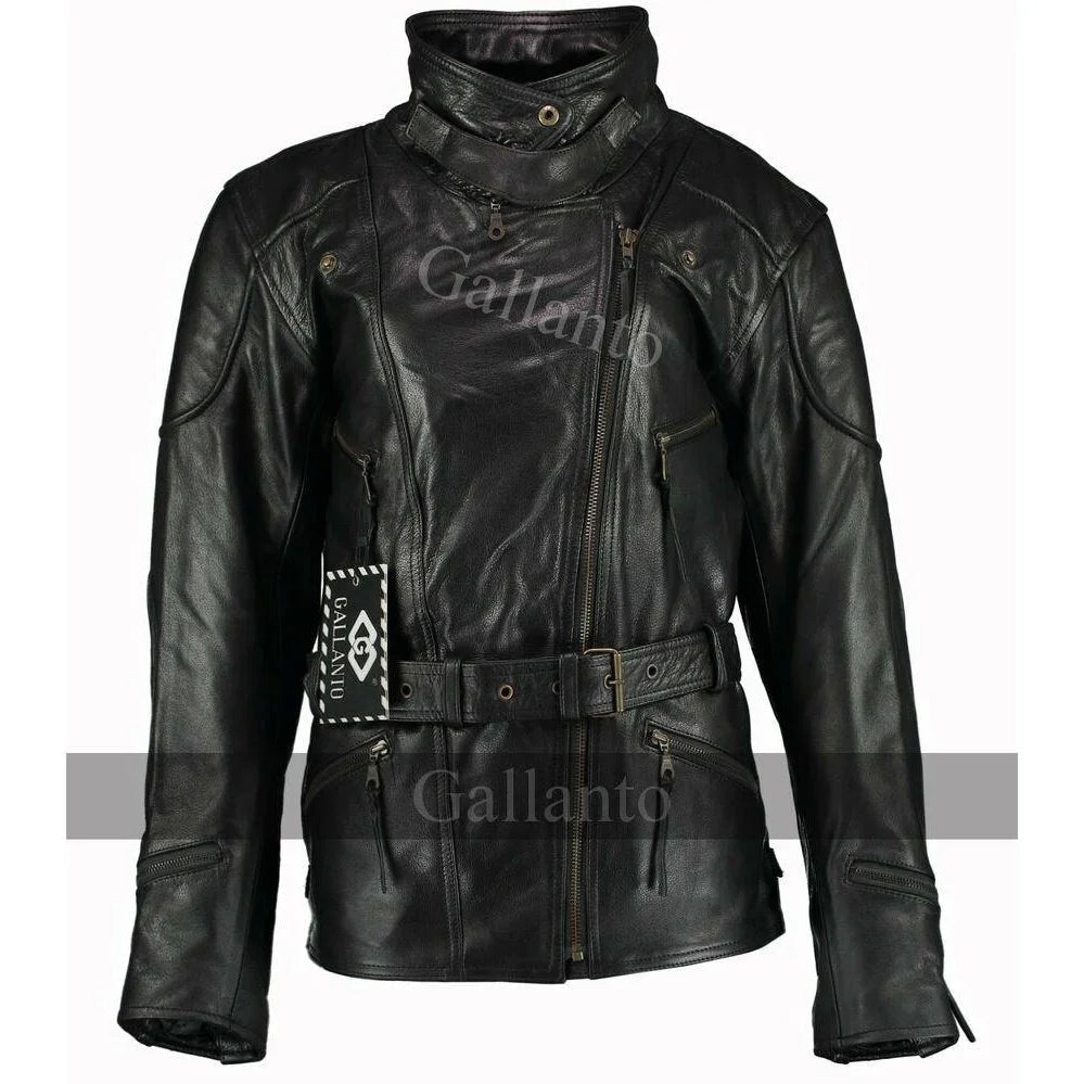 vintage black demi ladies 3/4 biker leather jackets -