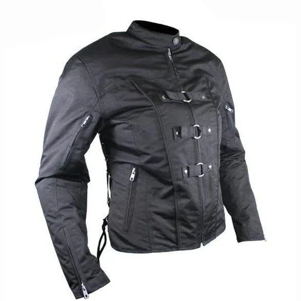 women’s removable armor black fabric motorcycle jacket -